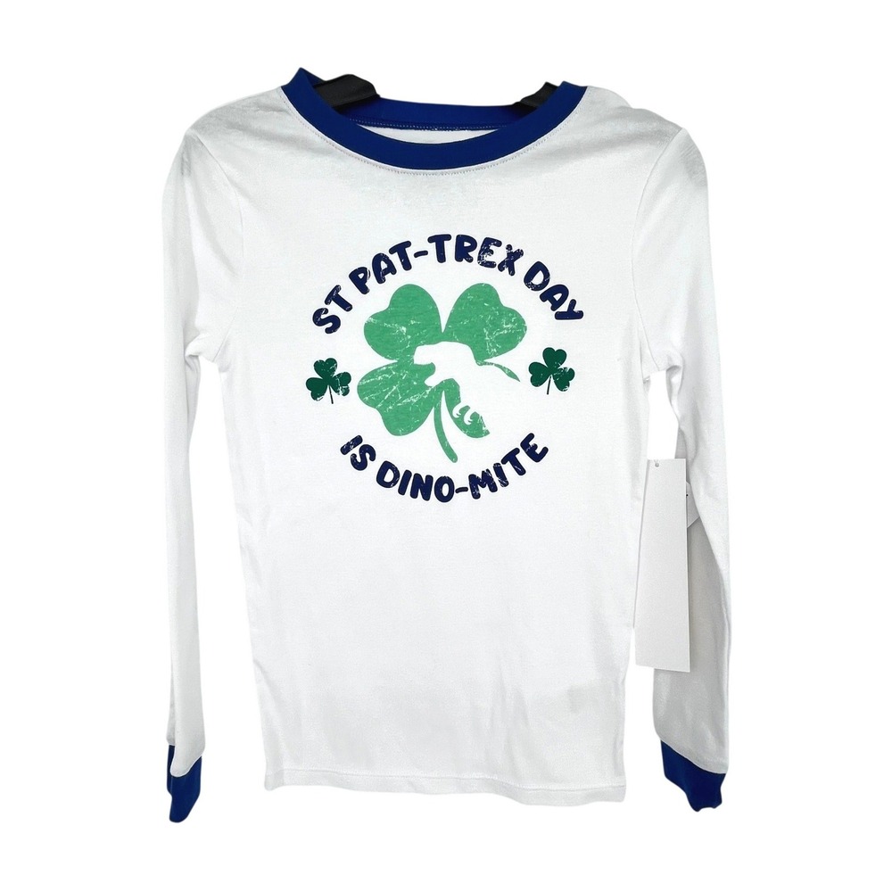 St Patrick's Day Pajama Set Kids 10 White St Pat-Trex Day Dino-Mite 2pc PJs